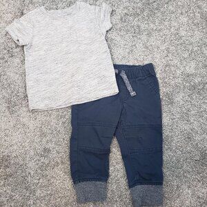 Cat & Jack Boy's Size 12 Months Gray & Blue  Shirt & Pants Outfit Joggers / B72